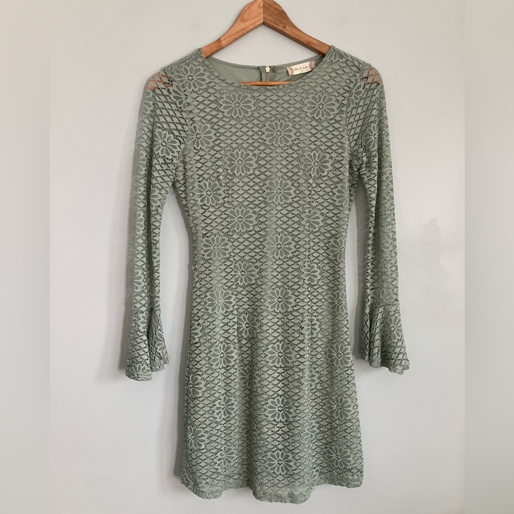 ALTAR’D STATE Sage Green Lace A-Line Bell Sleeve Dress Size XS